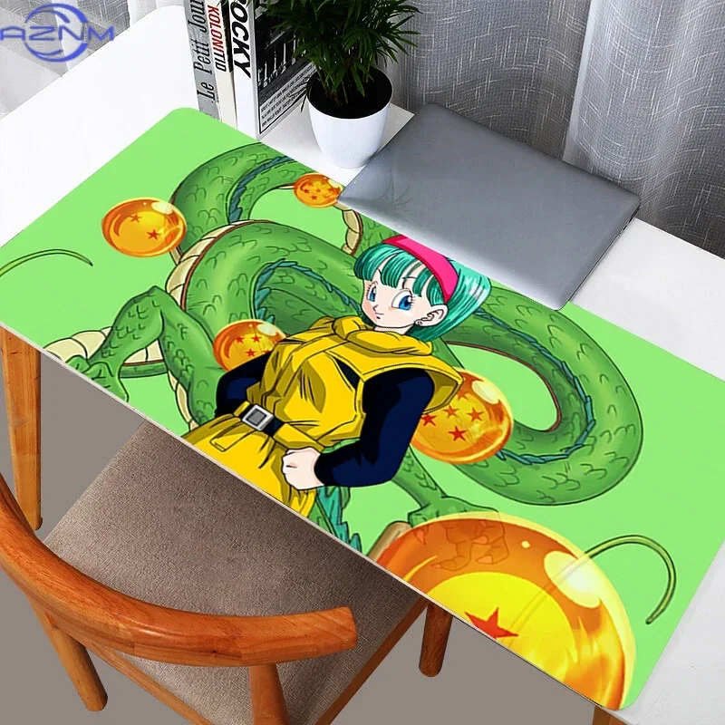 Anime Green Dragon and Girl Character Mouse Pad, Rubber Anti-slip Gaming Mouse Pad, Bright Green Background Crystal Balls Print