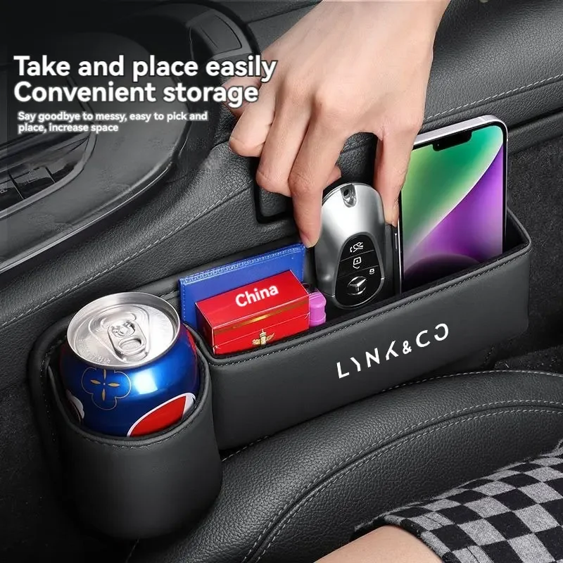 

Leather Car Seat Gap Organizer Crevice Side Storage Box Filler Side Storage Pocket with Cup Holder For Lynk&Co Lynkco Car