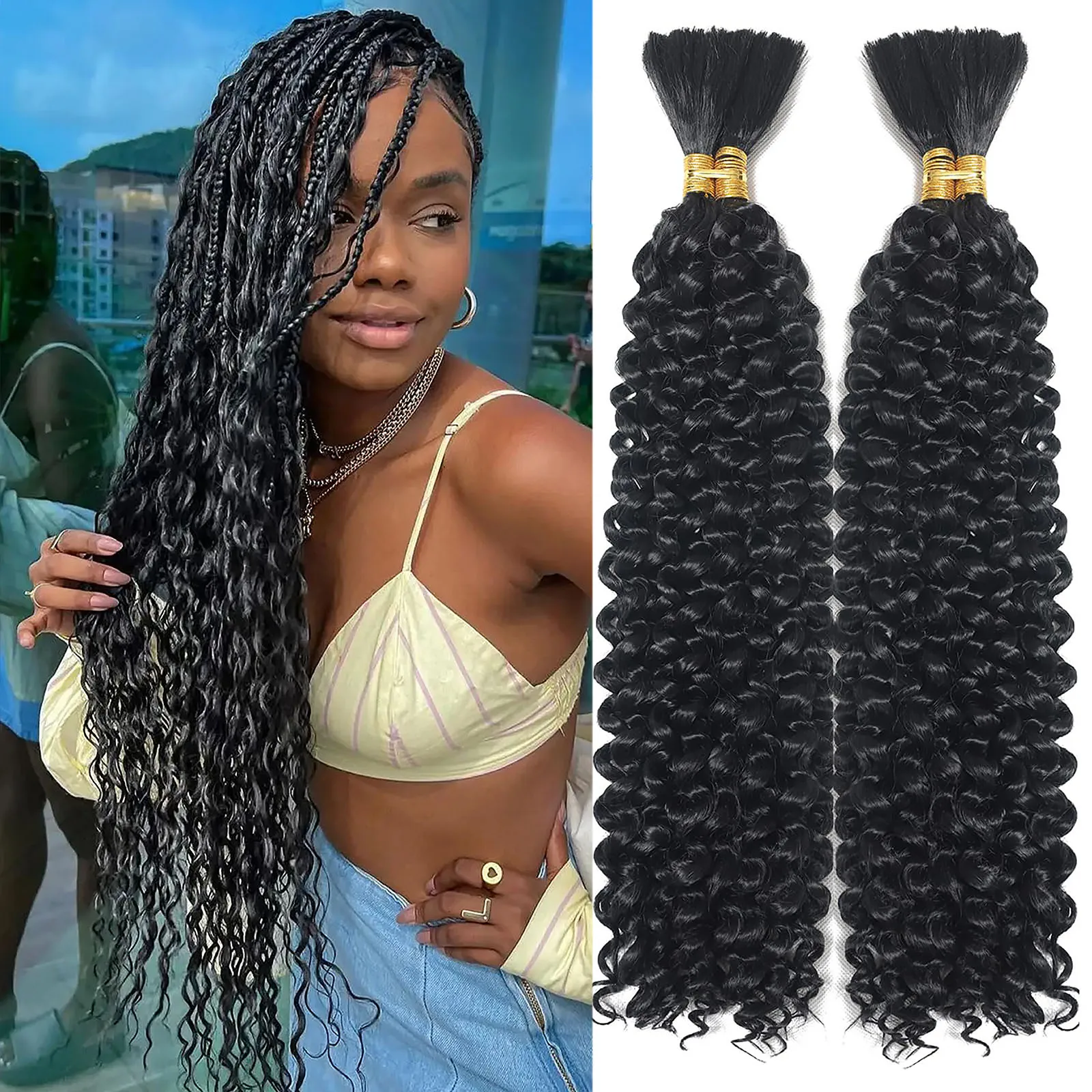 Water Wave Bulk hair for Braiding (16-28 Inch) No Weft Water Wave Bulk hair for Braiding