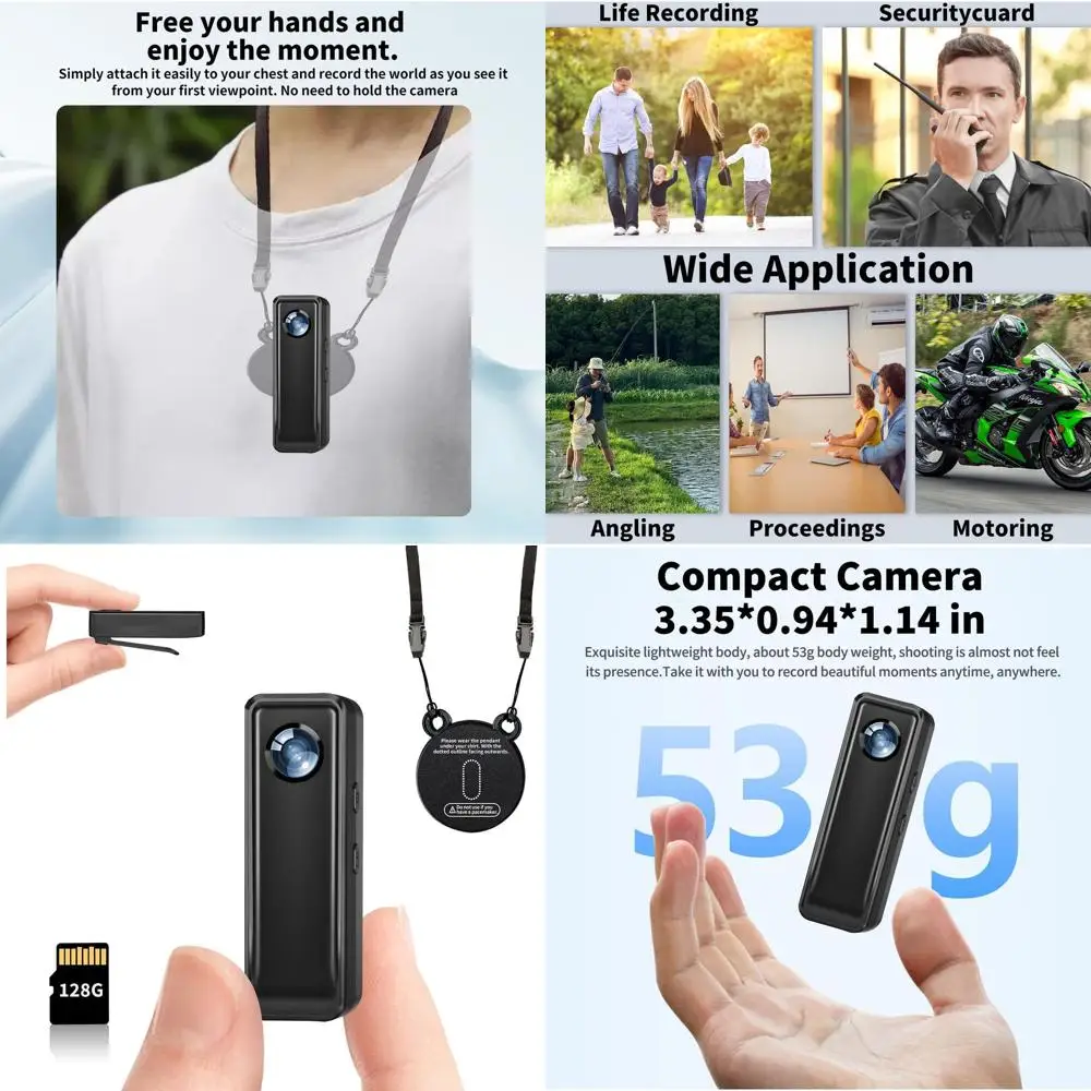 

Body Camera 128GB, 4K 30FPS Action Camcorder, Hands Free Sports Camera with Magnetic Back Clip, Mini Body Cam POV Records with A