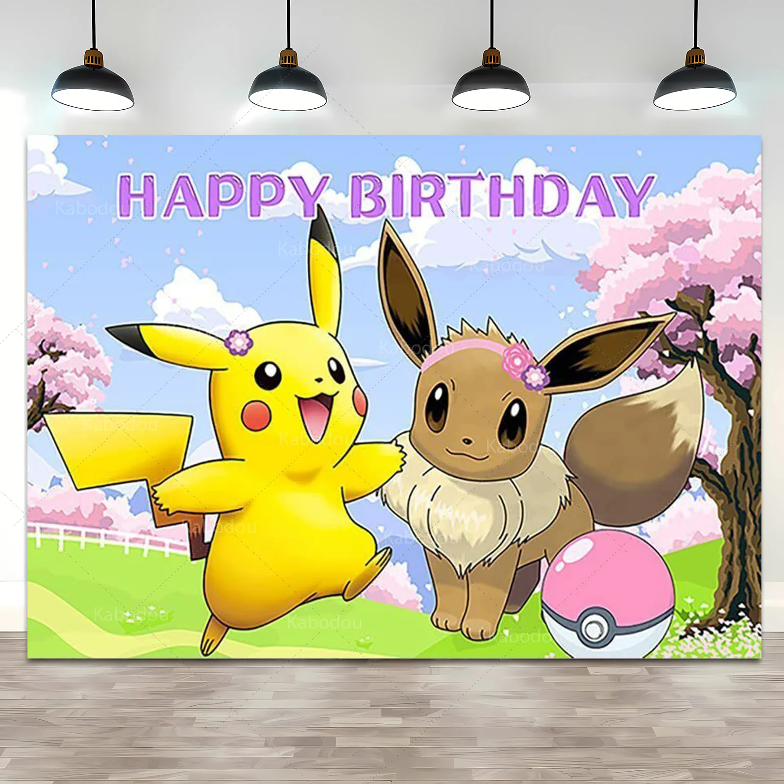 Pokemon Eevee Birthday Party Backdrop Pink Princess Girls 1st Background Photography Pikachu Baby Shower Photo Studio Banner