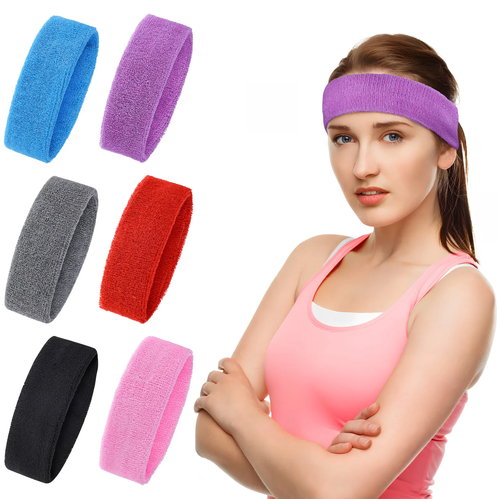 6Pcs Fitness Headband Sweatbands Lightweight Soft Elastic Hair Bands for Running Yoga Gym Workout Sports Non Slip Design