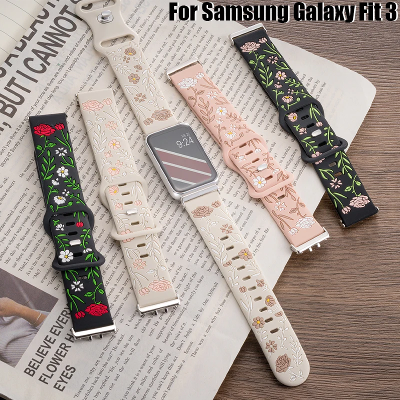 Drucke Design Armband für Samsung Galaxy Fit 3 Uhrenarmband Silikon Gravur Armband für Samsung Galaxy Fit 3 Blumenarmband
