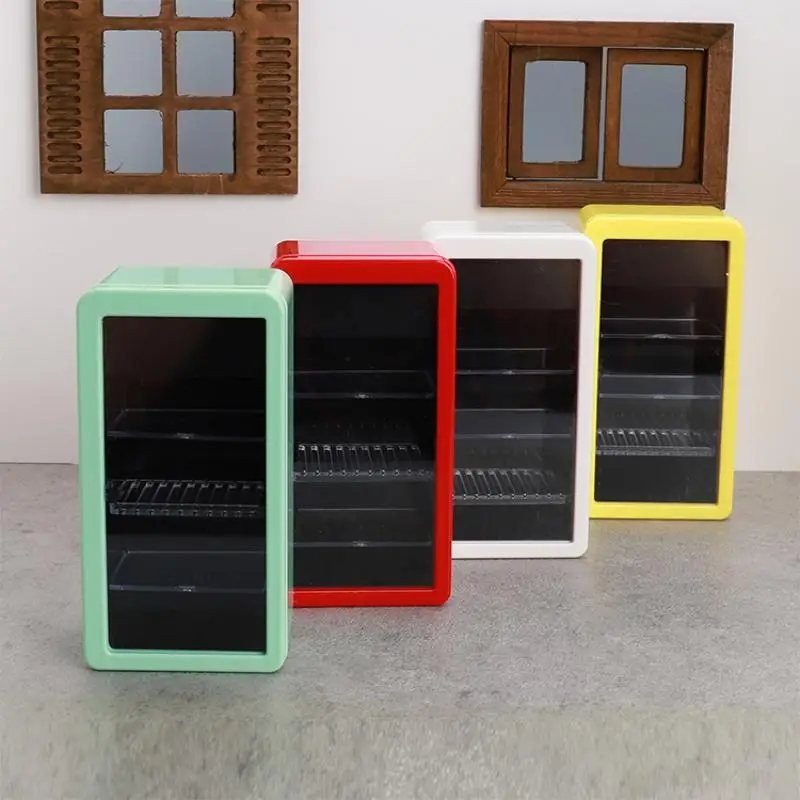 1Pcs 1:12 Doll House Mini Simulation Luminous Refrigerator Freezer Playhouse Toys Miniature Food Play Kitchen Scene Decor