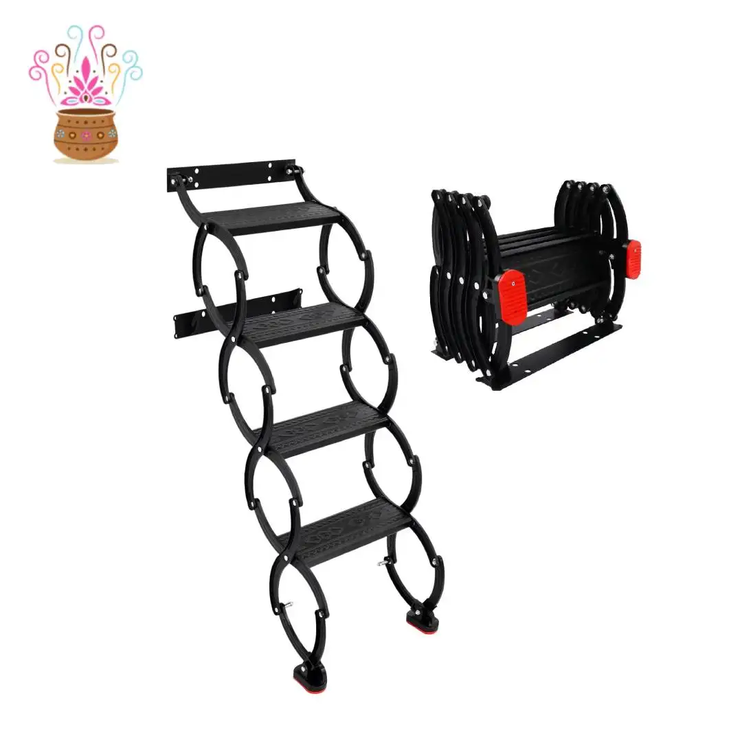 Wall Mounted Attic Ladder, Foldable Wall-Mounted Step Ladder, 4-Step Black Retractable Folding Stair 440lbs Load for Home Loft Garage
