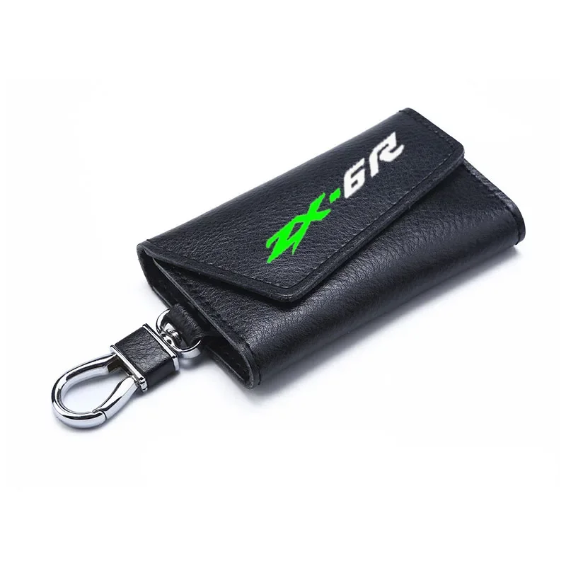 

3D cowhide Key key case Holder Chain Collection Keychain for Kawasaki ZX6R/636 ZX-6R Logo Motorcycle Badge Keyring