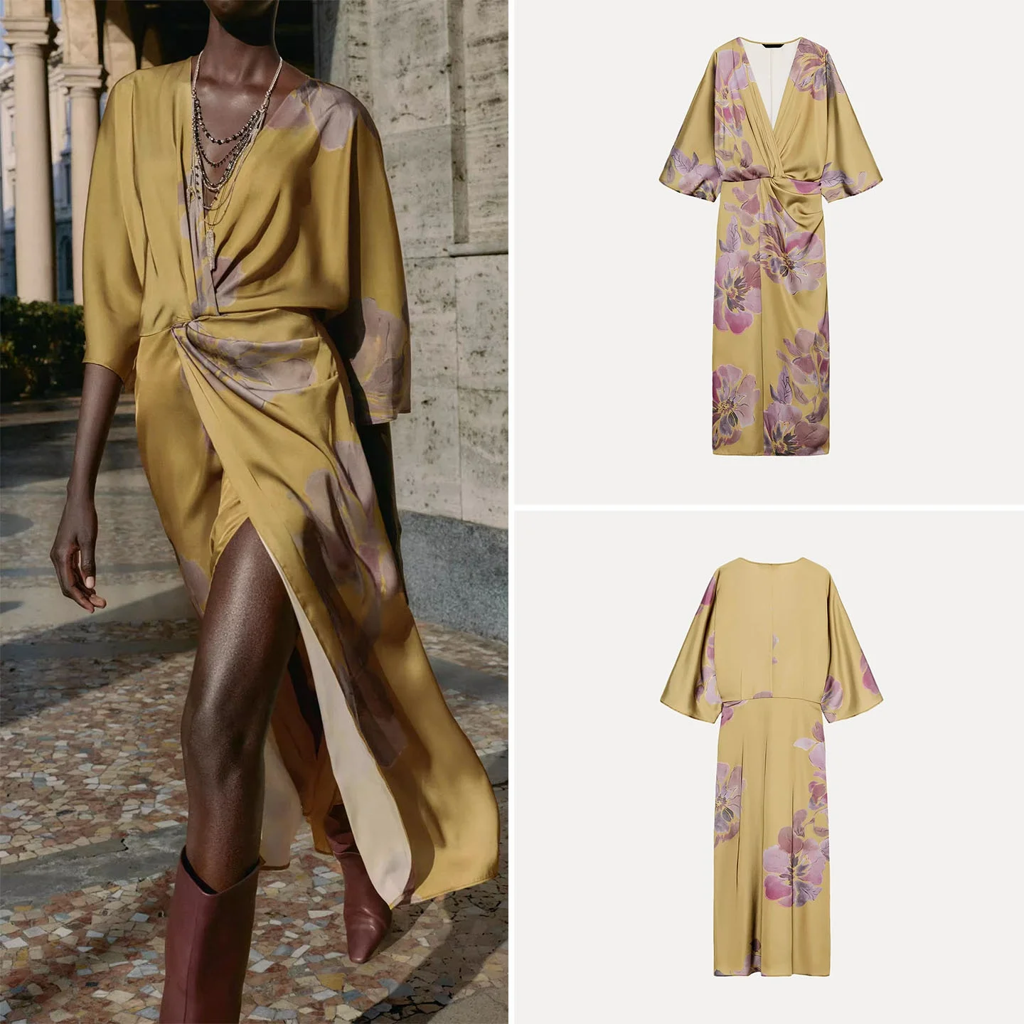 Z Faionable Satin Midi Dr Ele Aosphere Women's Dr Midi Skirt Sle Five Sve Length Loose Fit Daily Use