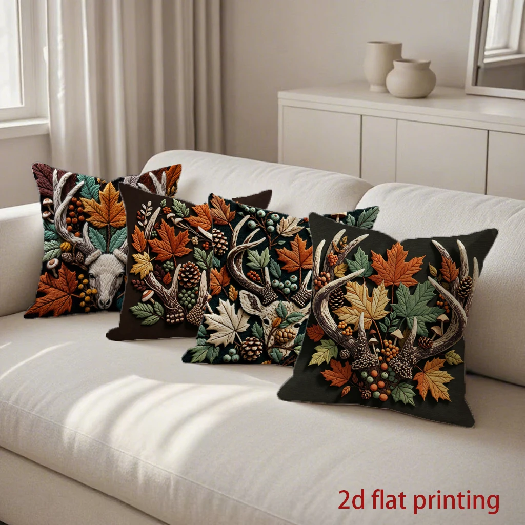 Fall Deer Antler Pillow Covers Pattern Cushion Cover Suitable for Sofa Bedroom Car Pillow Cover