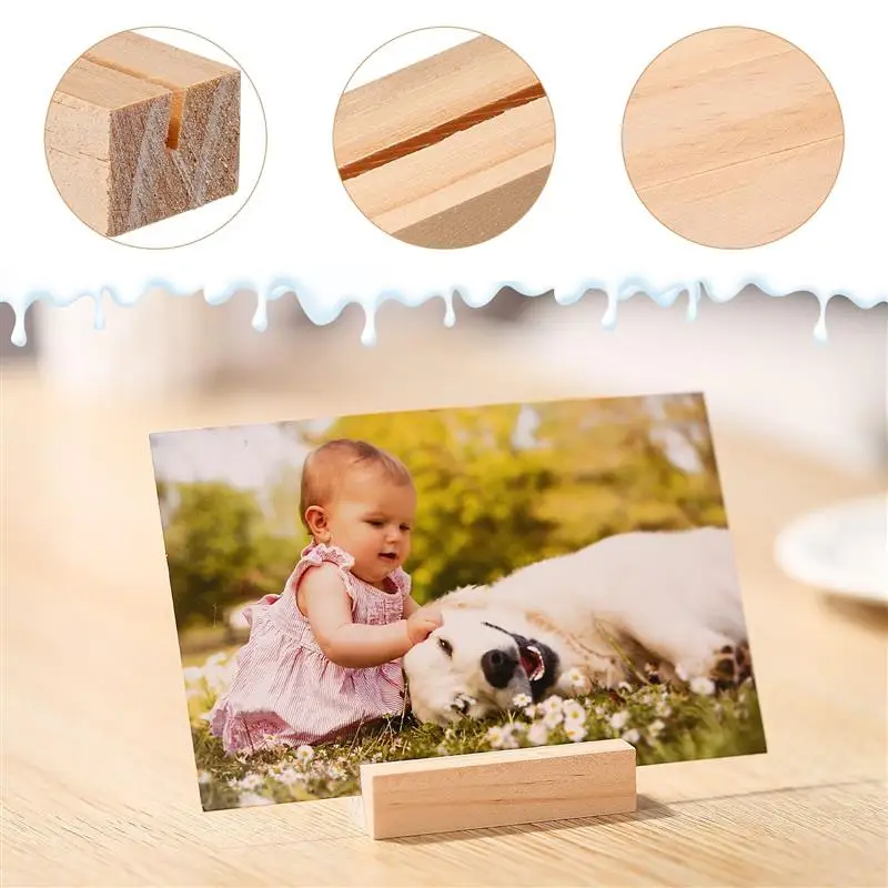 10Pcs Wooden Shaped Photo Stand Picture Business Card Holder Handmade Memo Clips Desktop Message Craft Photo Frame
