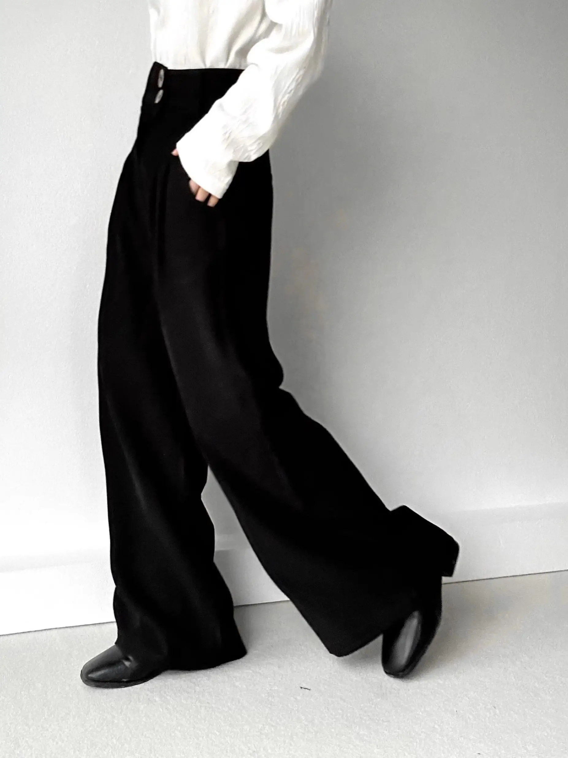 

Bla High Waist Wide Leg Men's Pants Two Buttons Lemaire Sle Spring Autumn Long Trousers Youth Faion Pure Color