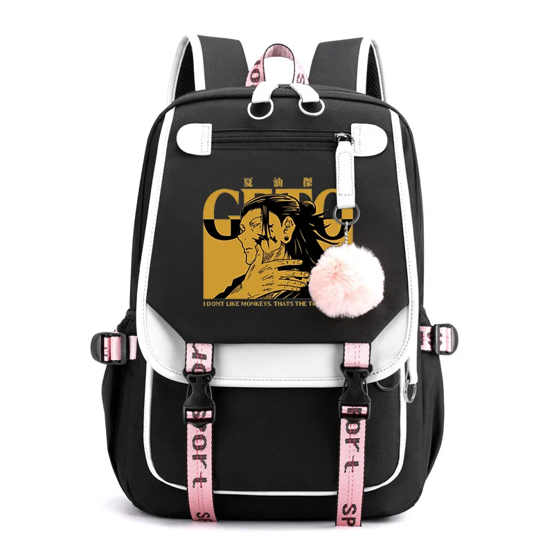 Anime geto suguru legal padrão mochila adolescente rua legal mochila de alta qualidade usb zíper mochila anime mochilas