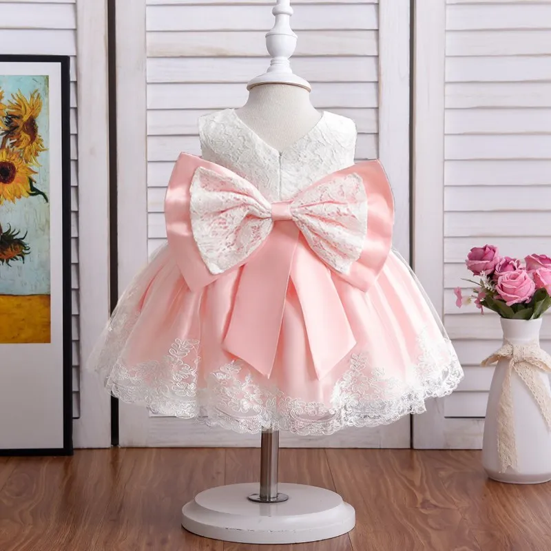 Baby 1st Birthday Baptism White Dress Big Bow Princess Baby Dresses Newborn Infant Christening Photo Dress Party Toddler Dresses