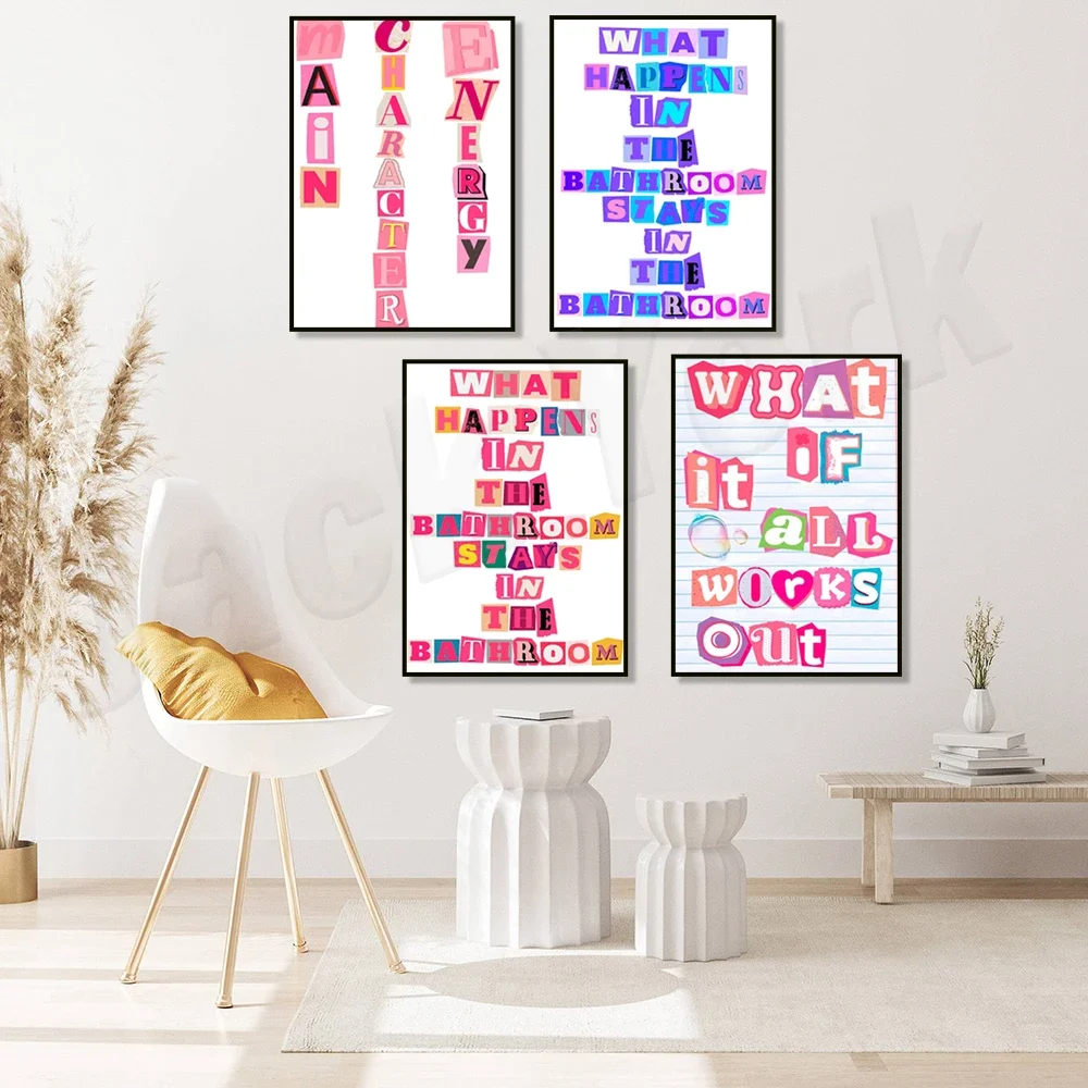 Protagonist energy fashion print, Y2K aesthetic typography, girly motivational poster, trendy 2000s preppy bathroom wall decor,