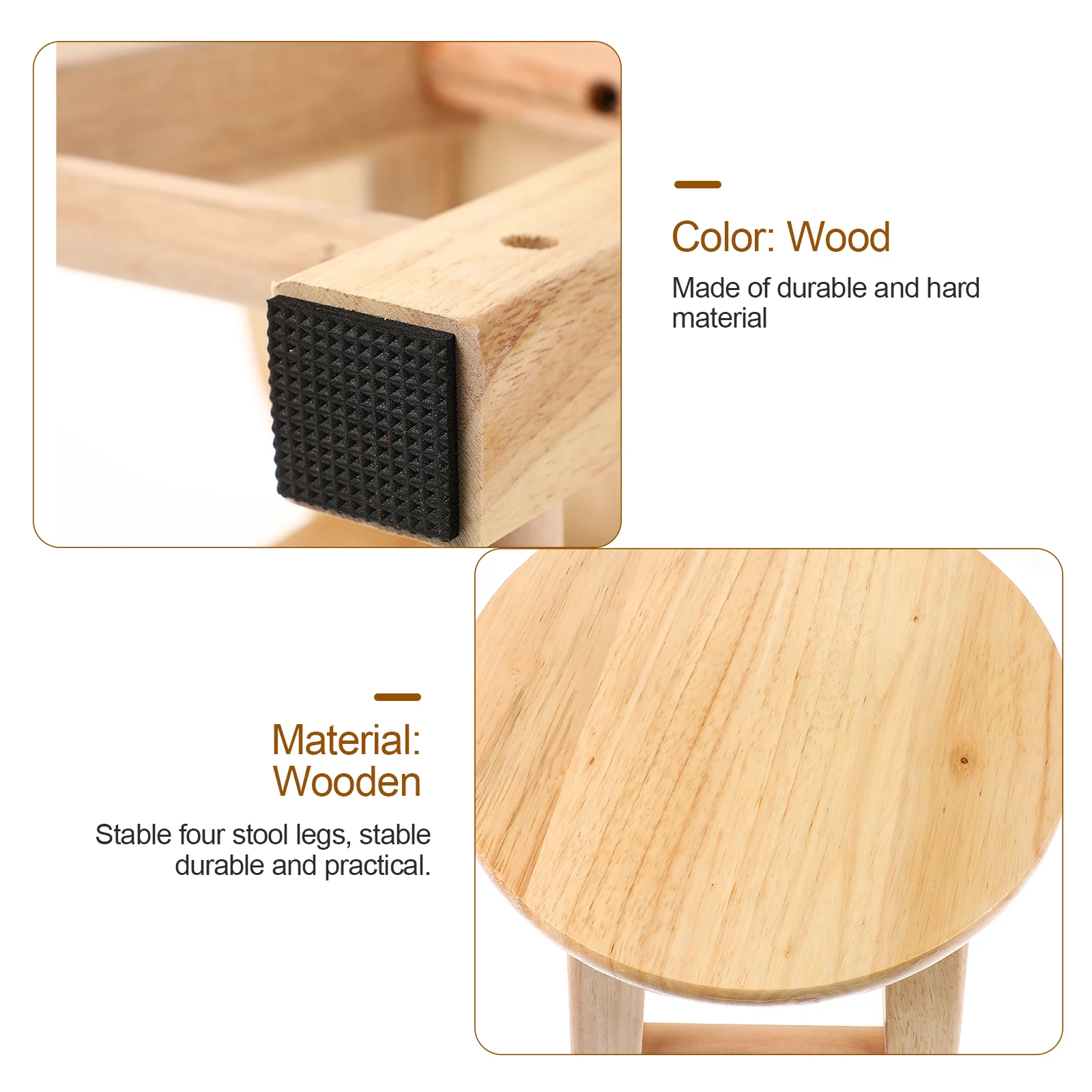 Runder kleiner niedriger Anti-Rutsch-Fußhocker aus massivem Holz, leichter Toilettenhocker für zu Hause, stabile Beine, verstärktes Design, Badezimmerschuh