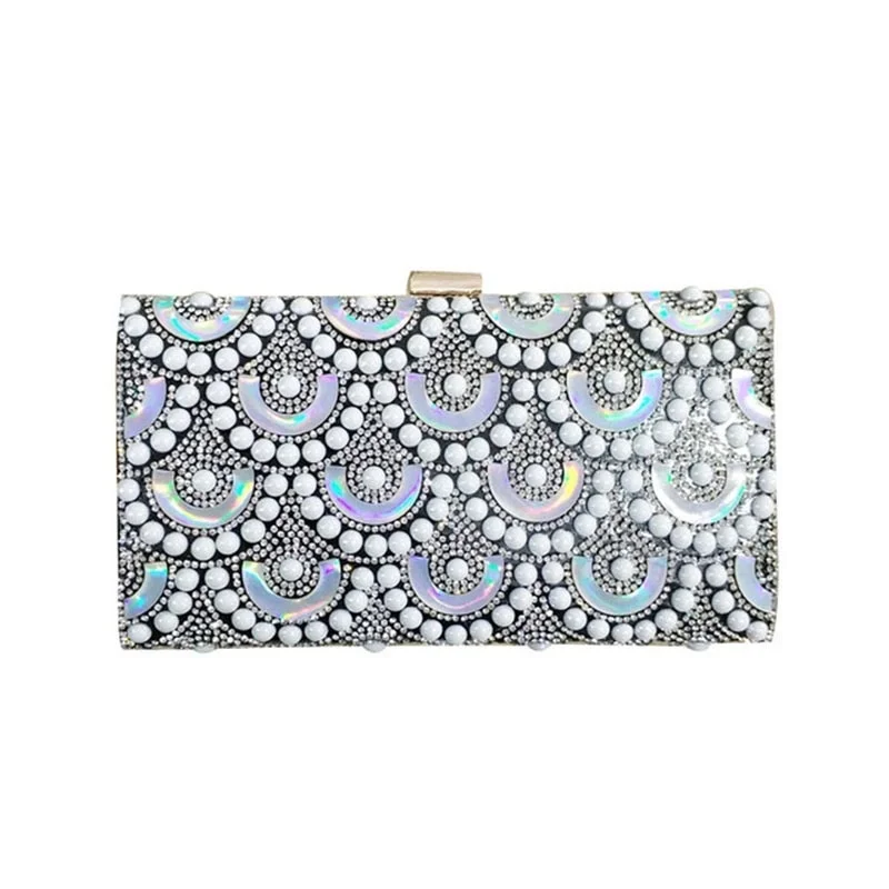 

Metal Diamonds Beaded Evening Clutch Bag Chain Shoulder bag for Women 2023 Handbags Pearl Rhinestones Party Holder Purse