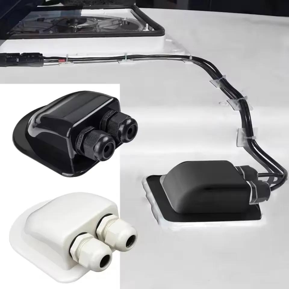 Solar Panel Dual Hole Cable Entry Seal Box Bent PV Plastic Bracket Cable Connector Waterproof RV Travel Trailer Boat