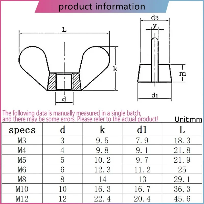 304 Stainless Steel Hand Tighten Wingnut Butterfly Wing Nuts Butterfly Nut M3 M4 M5 M6 M8 M10 M12 DIN315 Fasteners Parts 2~20pcs