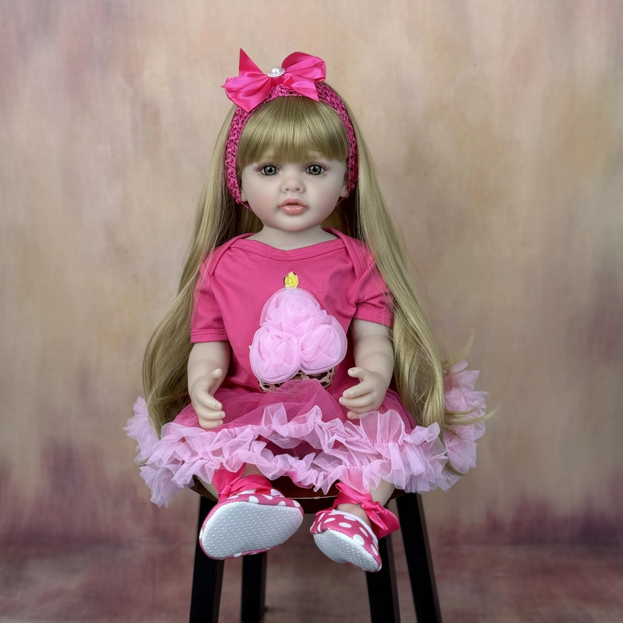 

BZDOLL 22in 55cm Full Vinyl Body Reborn Baby Doll Long Hair Princess Bath Toy Dress Up and Bedtime for Kids Lovely Birthday Gift