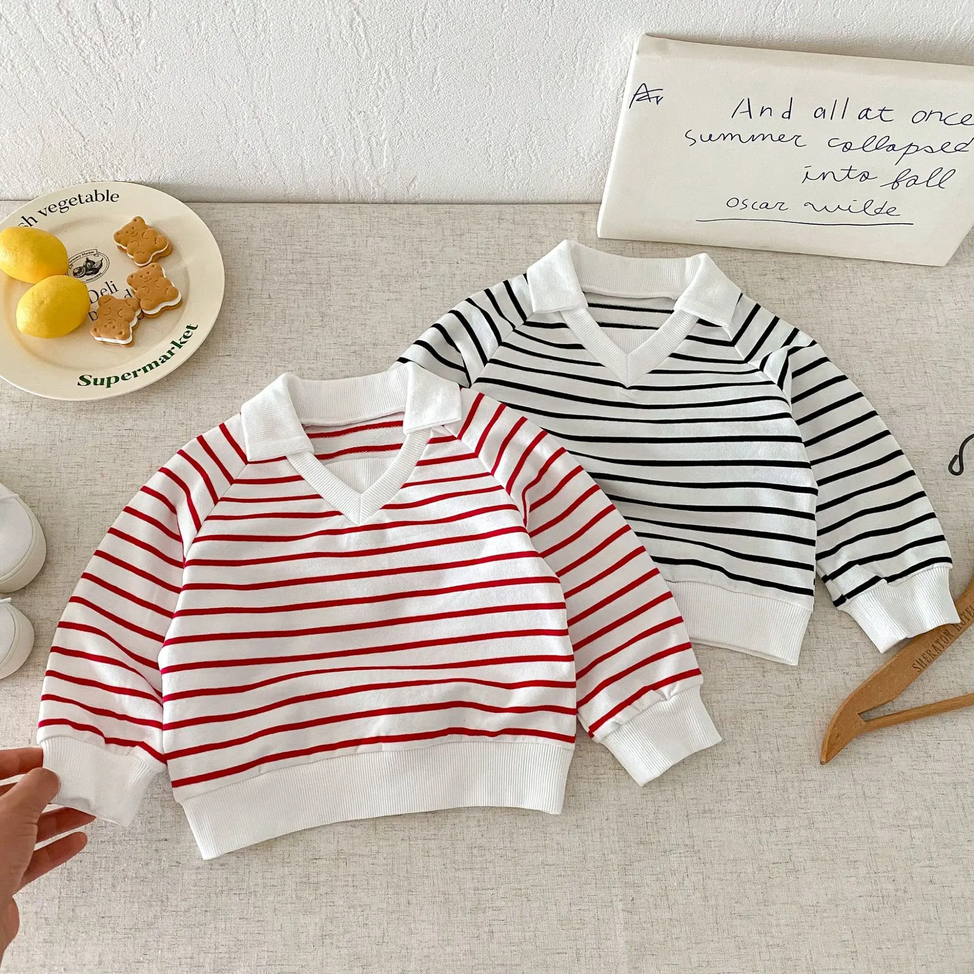 

Autumn New Fashion Kids Sweatshirt Cotton Polo Collar Striped Top Breathable & Comfortable Boys and Girls Clothes