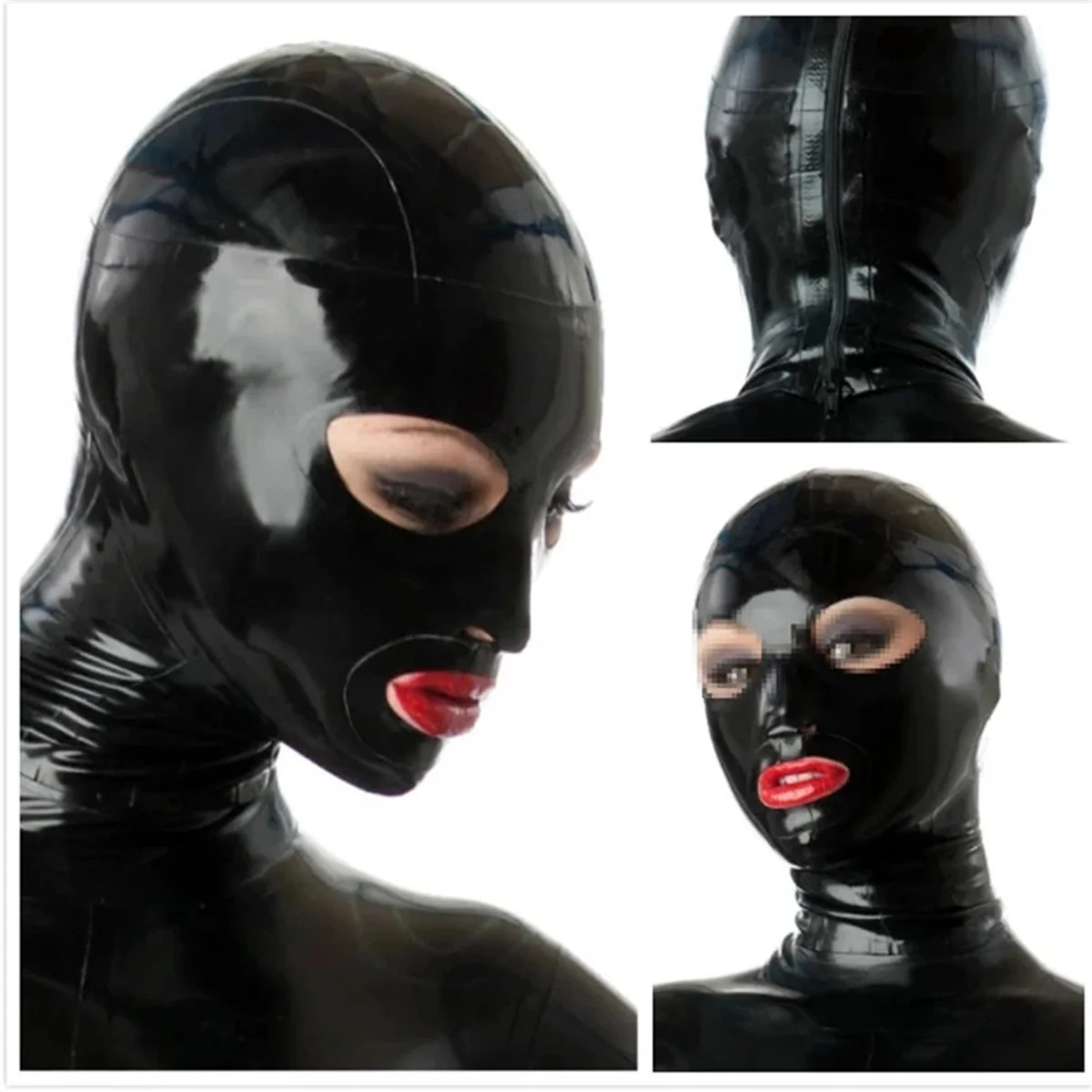 

Latex Mask Fetish 100% Natural Latex Rubber Hoods Open Mouth Eyes Sexy Headgear Handmade Women Halloween Cosplay Costumes