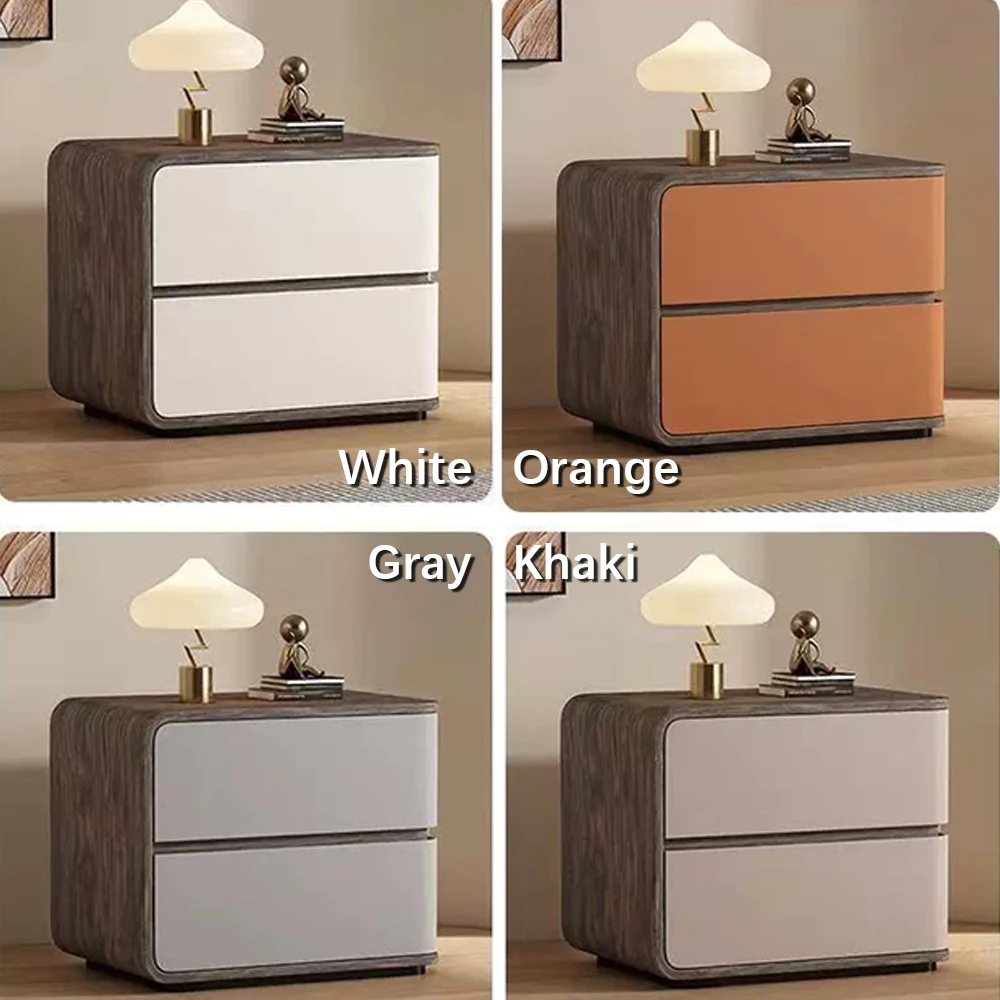 Nordic style white bedside table with 2 storage drawers walnut texture traditional bedside table