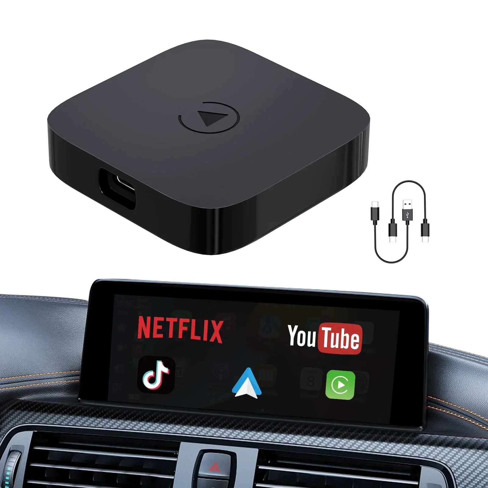 Wireless CarPlay adaptor Android auto AI Box dual wifi Android12 13 Youtube Netflix multimedia usb dongle car play