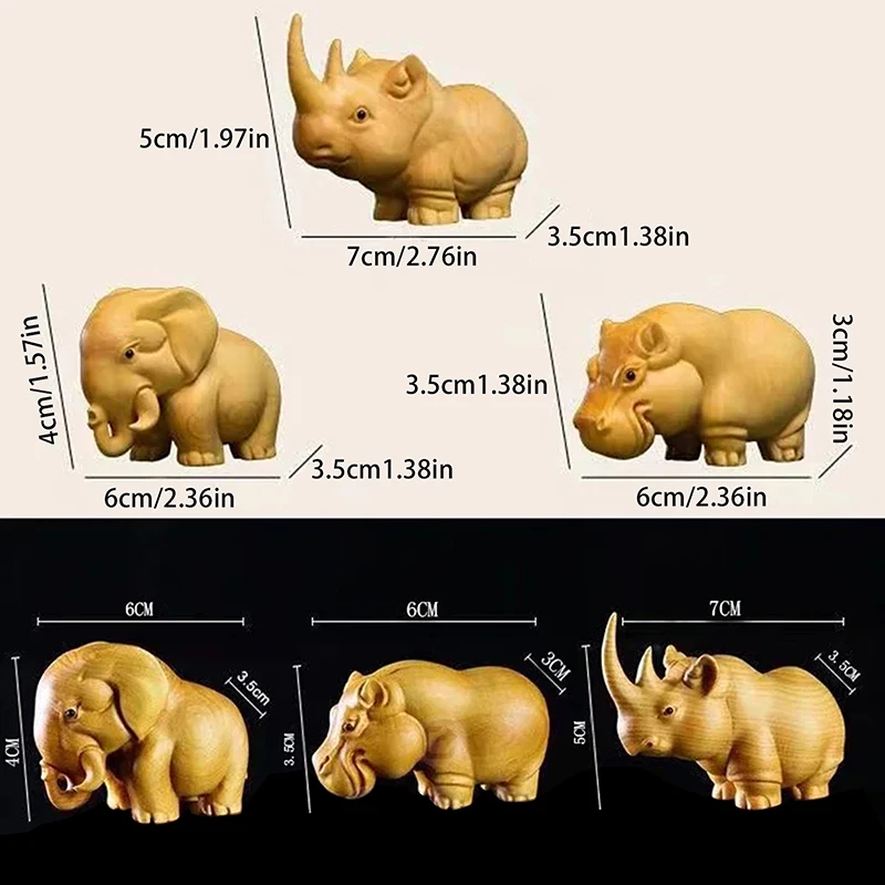 1PC Manual Wood Carving Wooden Product Rhino Hippo Elephant Room Home Decor Car Ornaments Decoration Sculptures & Figurines