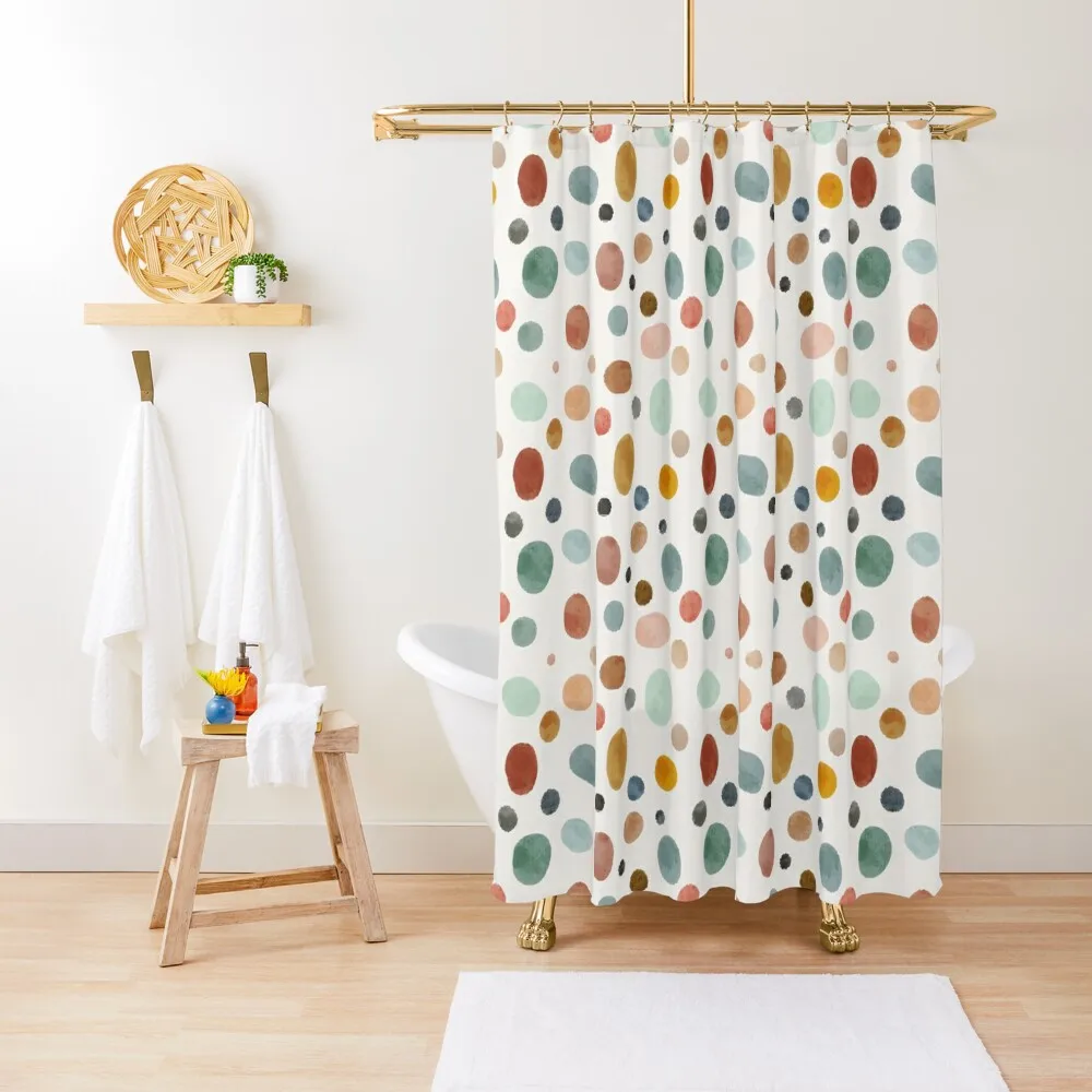 

Vintage and Retro Inspired Painted Earth Tones Circles Pattern Shower Curtain In The Bathroom Bathroom Accessory Curtain