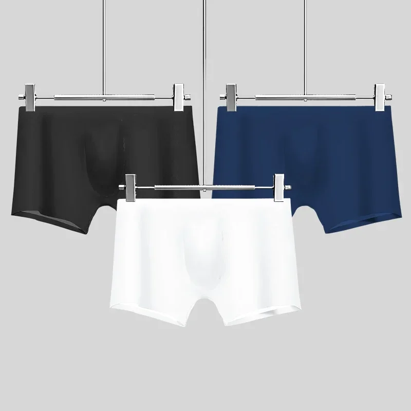 

5PCS Men's underwear, men's ice silk 3D punched bottom crotch, four-corner pants, seamless ultra-thin, flat-corner pants, summer