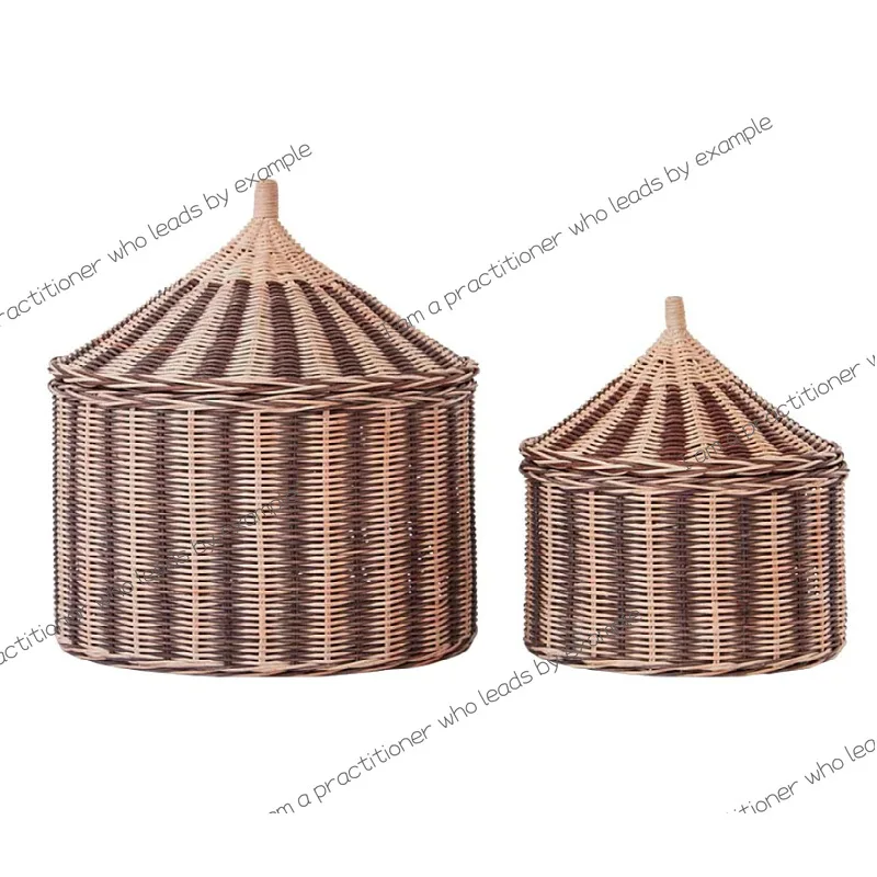 

Rattan circus storage basket, hand-woven children's room toy basket, living room with cover sundries basket