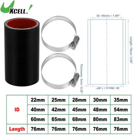 UXCELL 22mm 25mm 28mm 30mm 35mm 42mm 54mm 65mm 83mm ID 자동차 스트레이트 실리콘 호스 커플러 인터쿨러 튜브 (클램프 포함) 76mm L