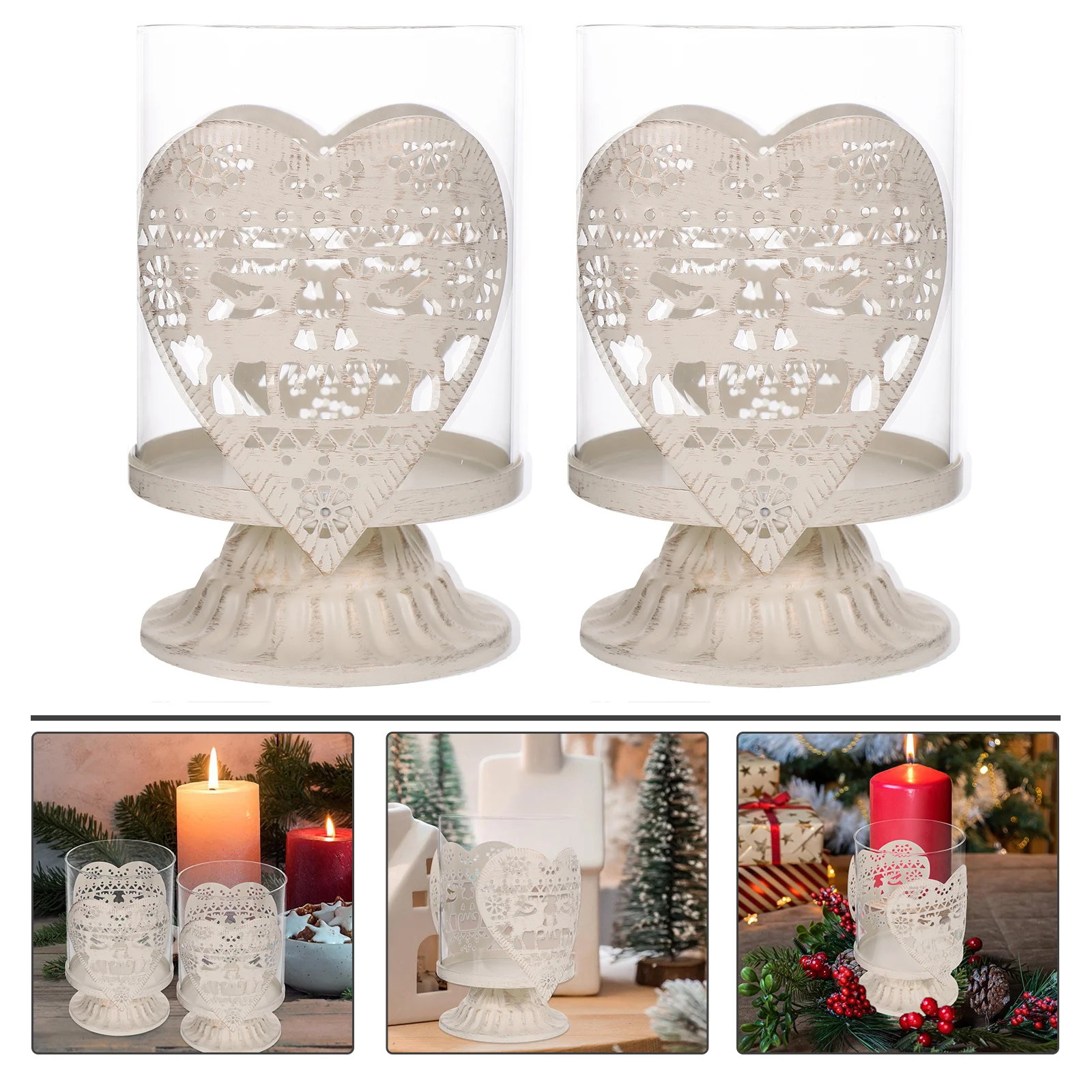 

2Pcs Christmas Deer Holders Heart Shape Decorative Candlestick Party Dining Table Home Decor Stand