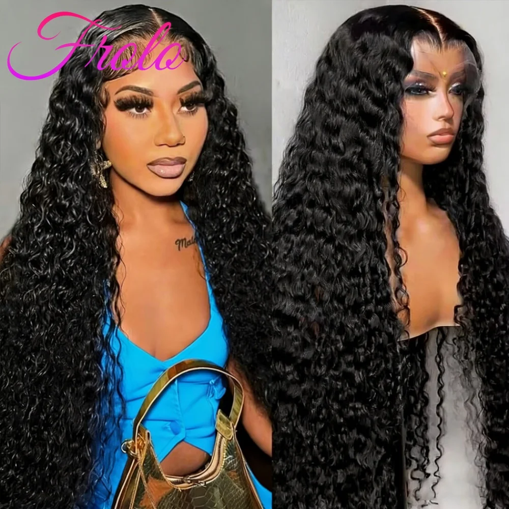 

HD-парик с кружевной основой 13x6, из натуральных человеческих волос, кудрявый, 40 дюймов, натуральный черный, предварительно снятая линия роста волос, бразильская глубокая волна, для женщин