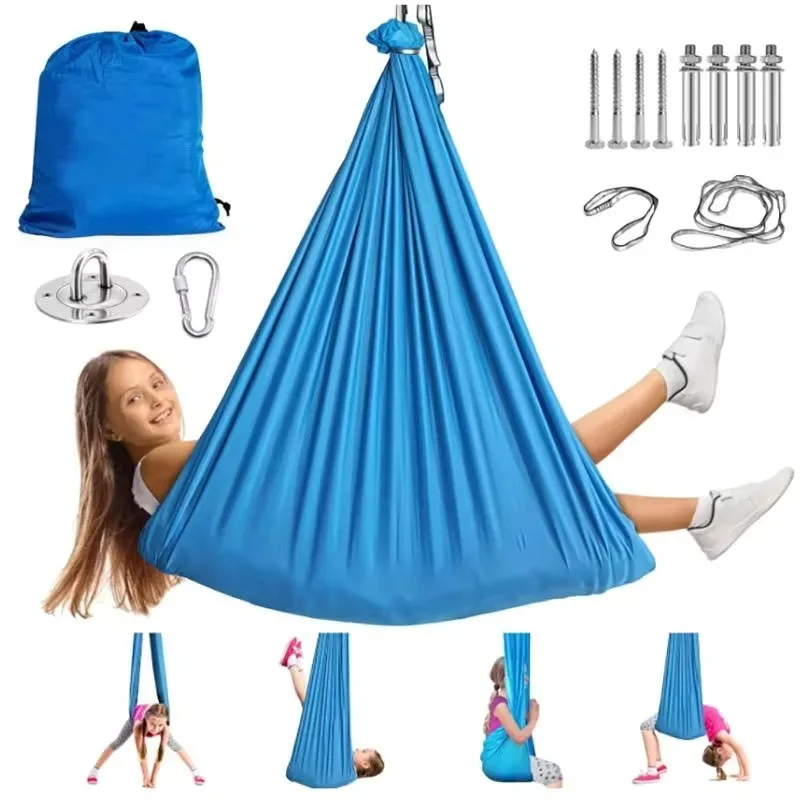 Solid Color Aerial Yoga Hammock Anti Gravity One Piece Seamless Micro Elastic Fabric Set For Professional Yoga Studio