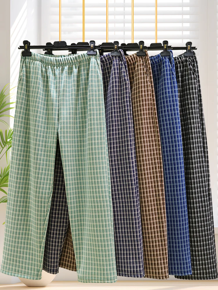 

Мужские клетчатые свободные зимние длинные брюки, домашние брюки большого размера, удобные домашние брюки, которые можно носить на улице