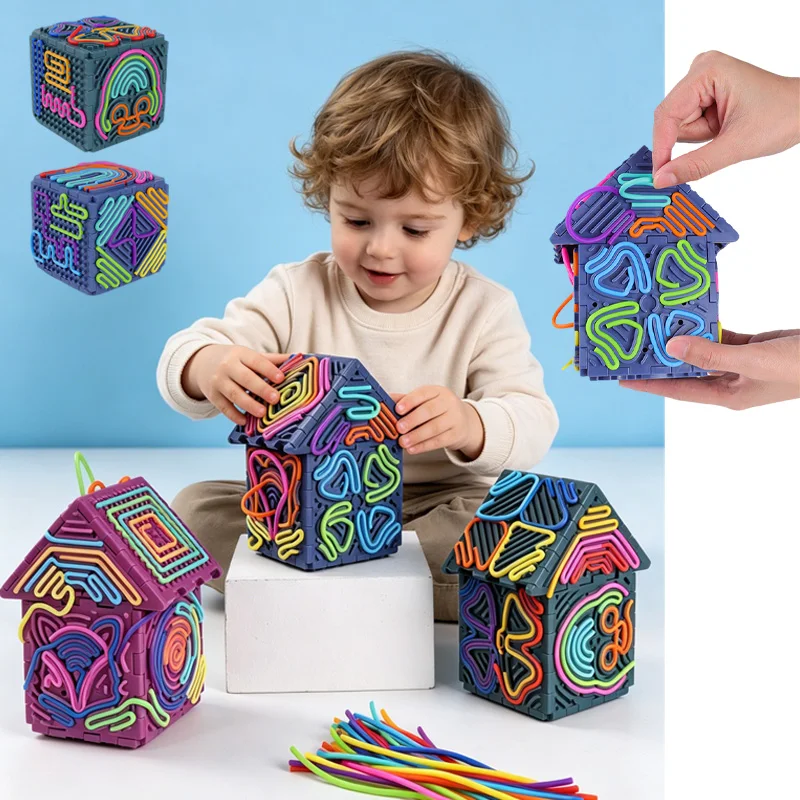 3D House Square Sensory Board Puzzle Building Blocks Toy Stress Relief Activity Kid Busy Board Relaxing Anxiety ADHD Autism Gift