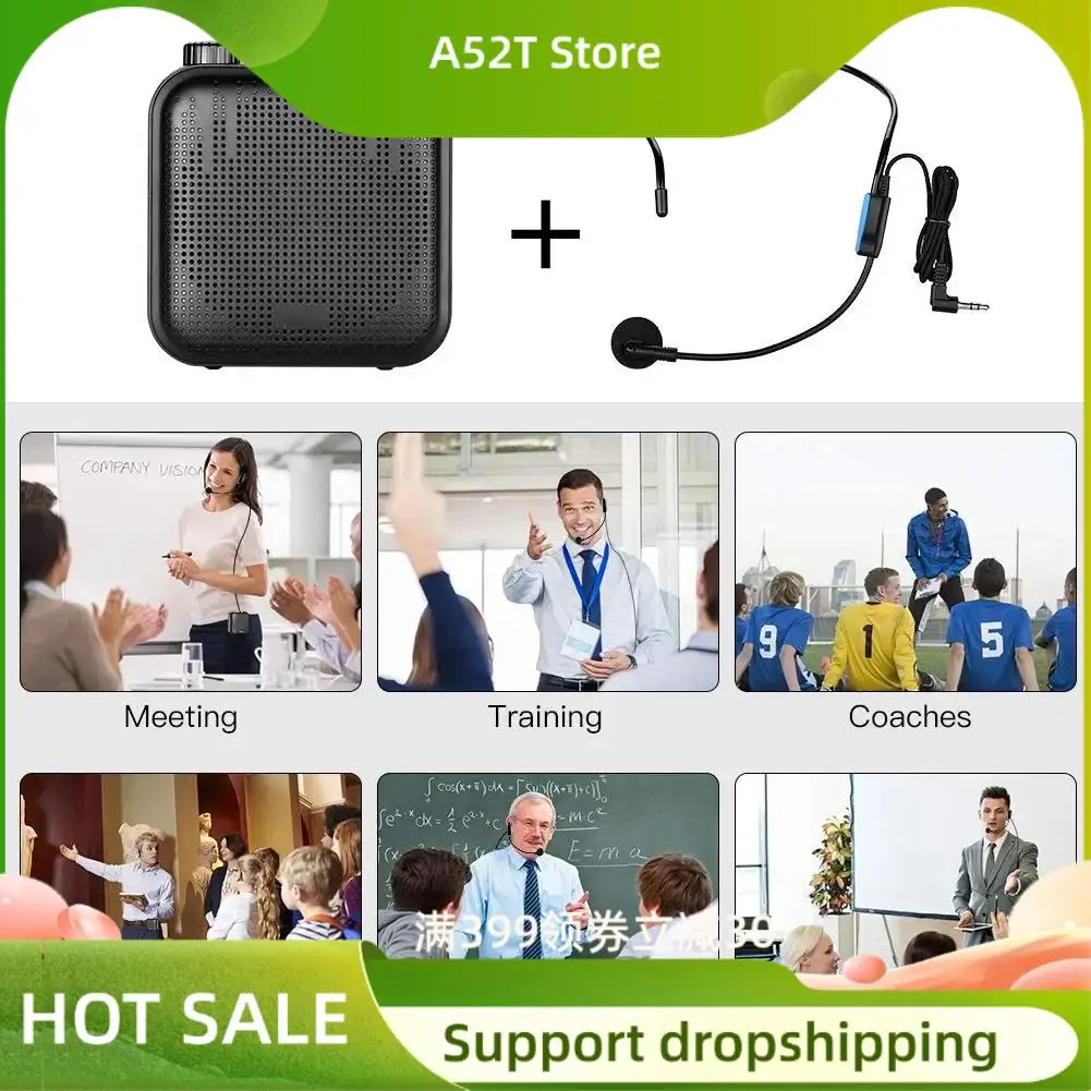 Amplificador de voz portátil A52T con micrófono, minialtavoz de Audio ultraligero recargable para profesores