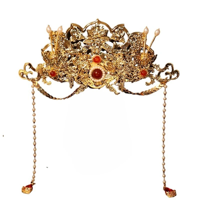hanfu-headgear-golden-phoenix-walking-antique-hair-accessories-fringed-ming-hair-crown-antique-wedding-headgear