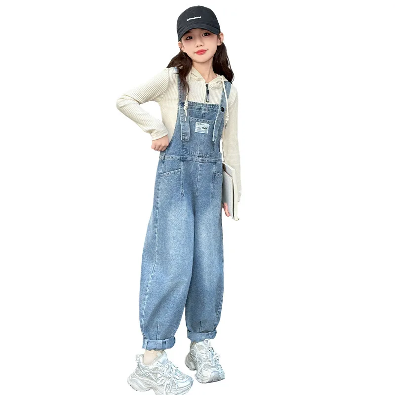 New Kids Denim Overalls for Teenagers Spring Jeans Dungarees Girls Pocket Jumpsuit Children Boys Pants For Age 5 7 9 11 13 Years