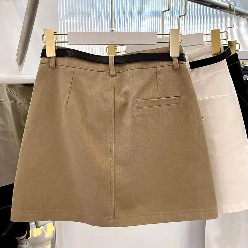 Falda acampanada de mezclilla elástica de cintura alta para mujer de talla grande faldas largas holgadas adelgazantes de verano para ir al trabajo coreano Sle