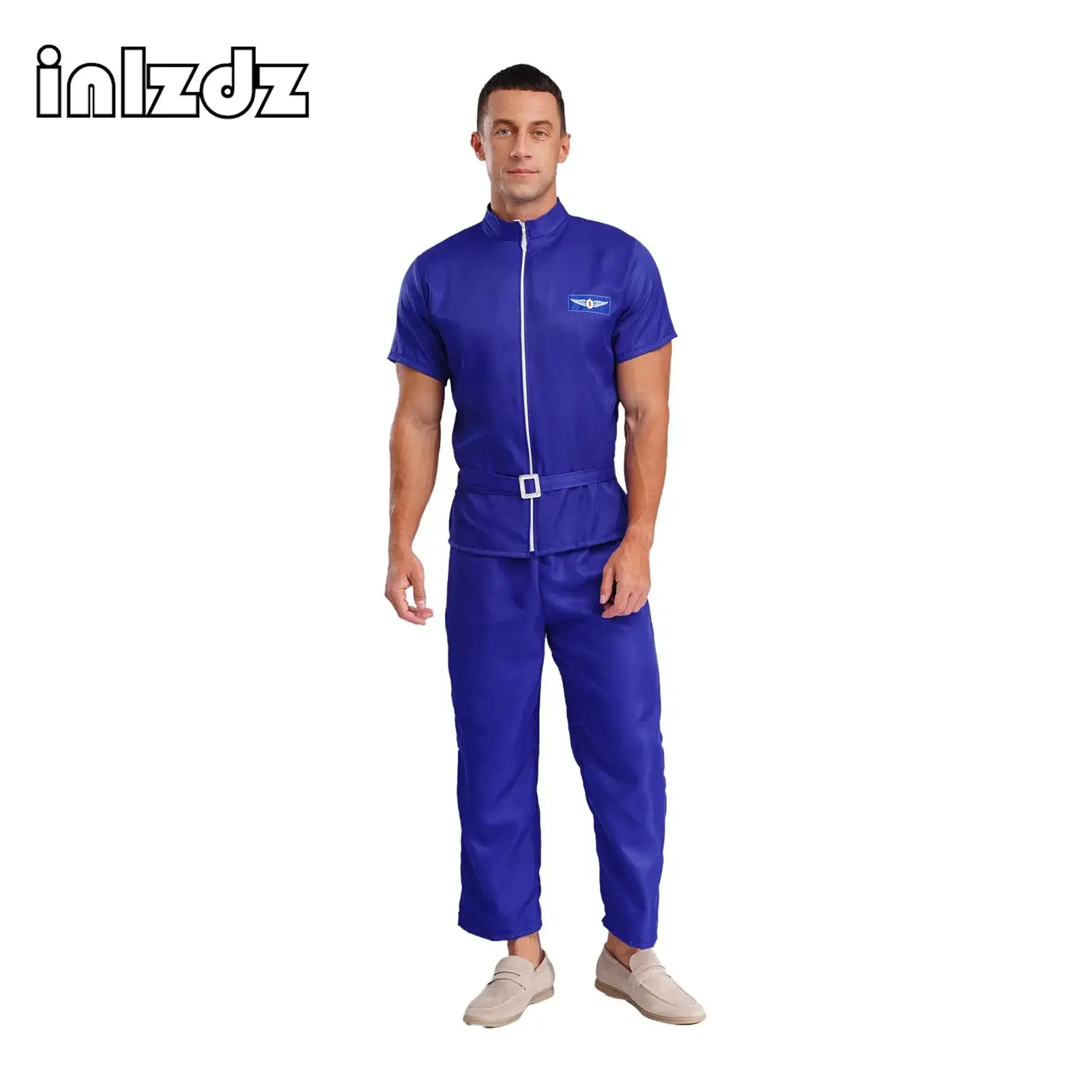 

2Pcs Adult Astronaut Costume Set Short Long Sleeves Shirt Tops and Pants Space man Explorer Flight Suit for Halloween Cosplay