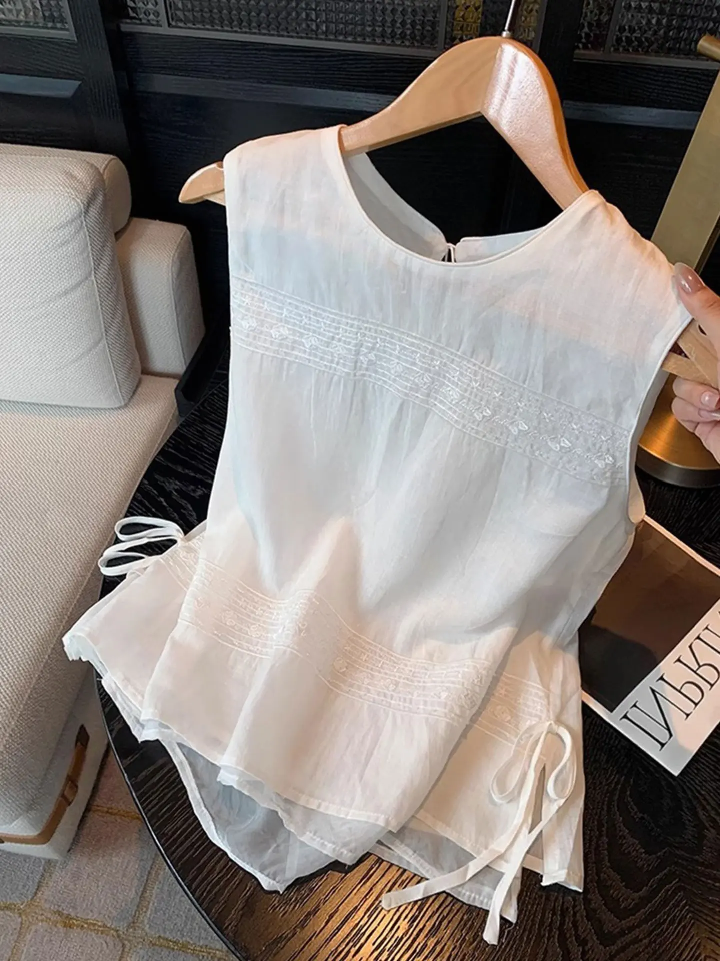 

Женская вышитая блузка Ele Commuter с поясом, прямого кроя, в корейском стиле, малого размера