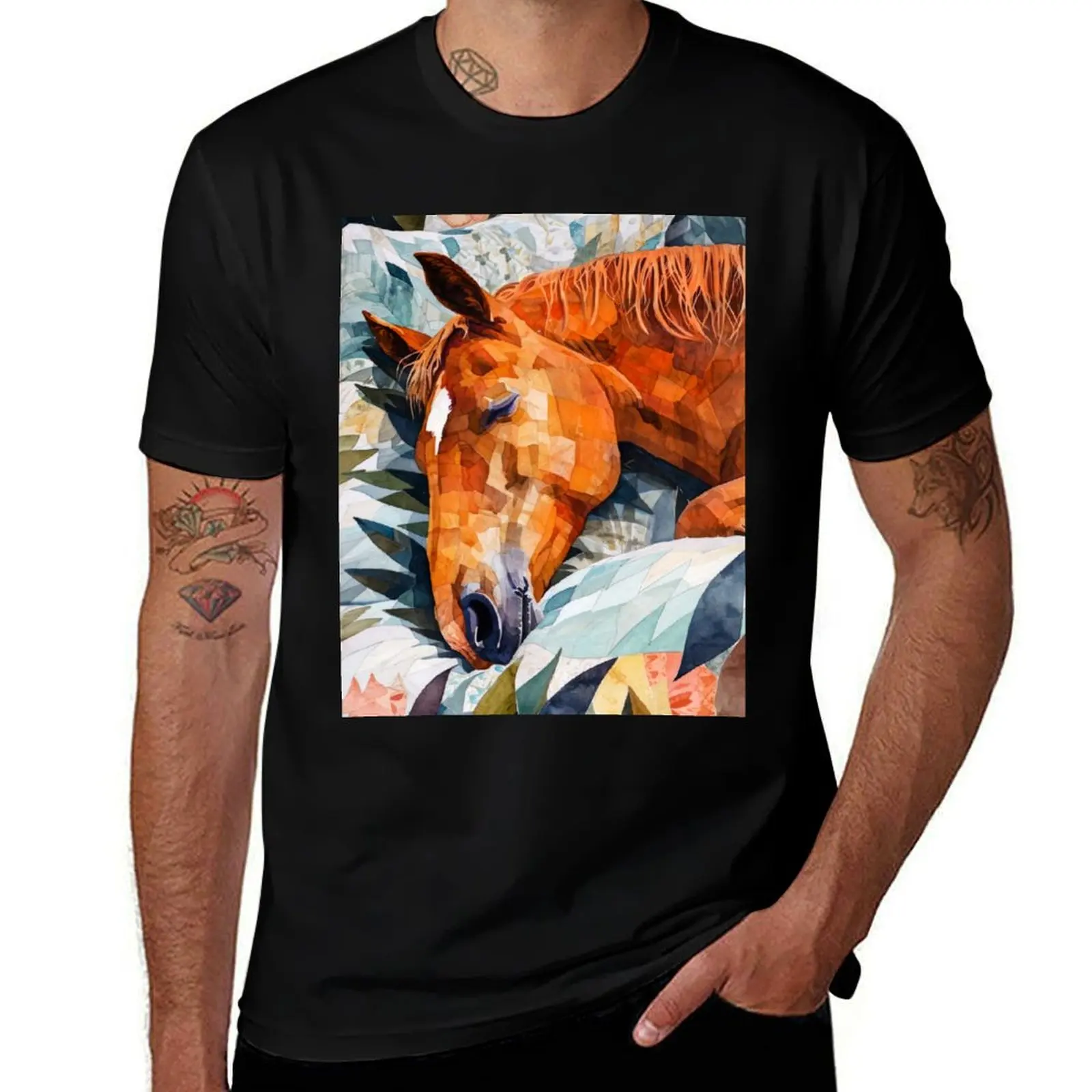 Arte animal de caballo durmiendo # Camiseta de caballo, camiseta de lujo para hombre, camiseta de algodón de diseñador para hombre, camiseta para hombre