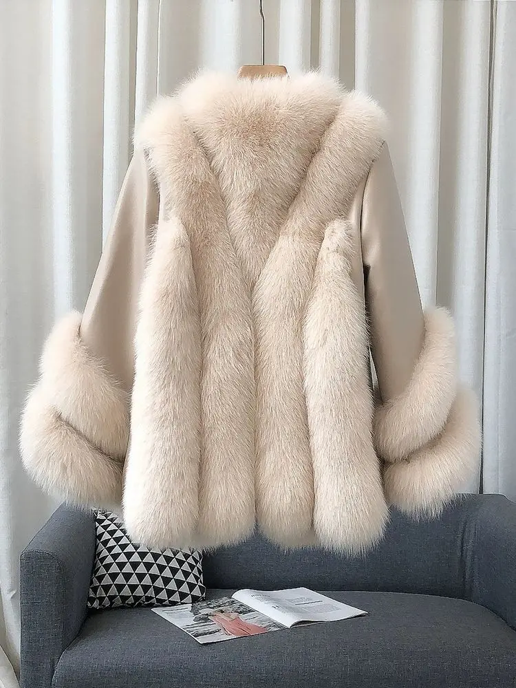 Whole Skin Fox Fur Grass Women's Mid length 2023 New Fur Integrated Sheep Skin White Duck Down Down Coat Winter