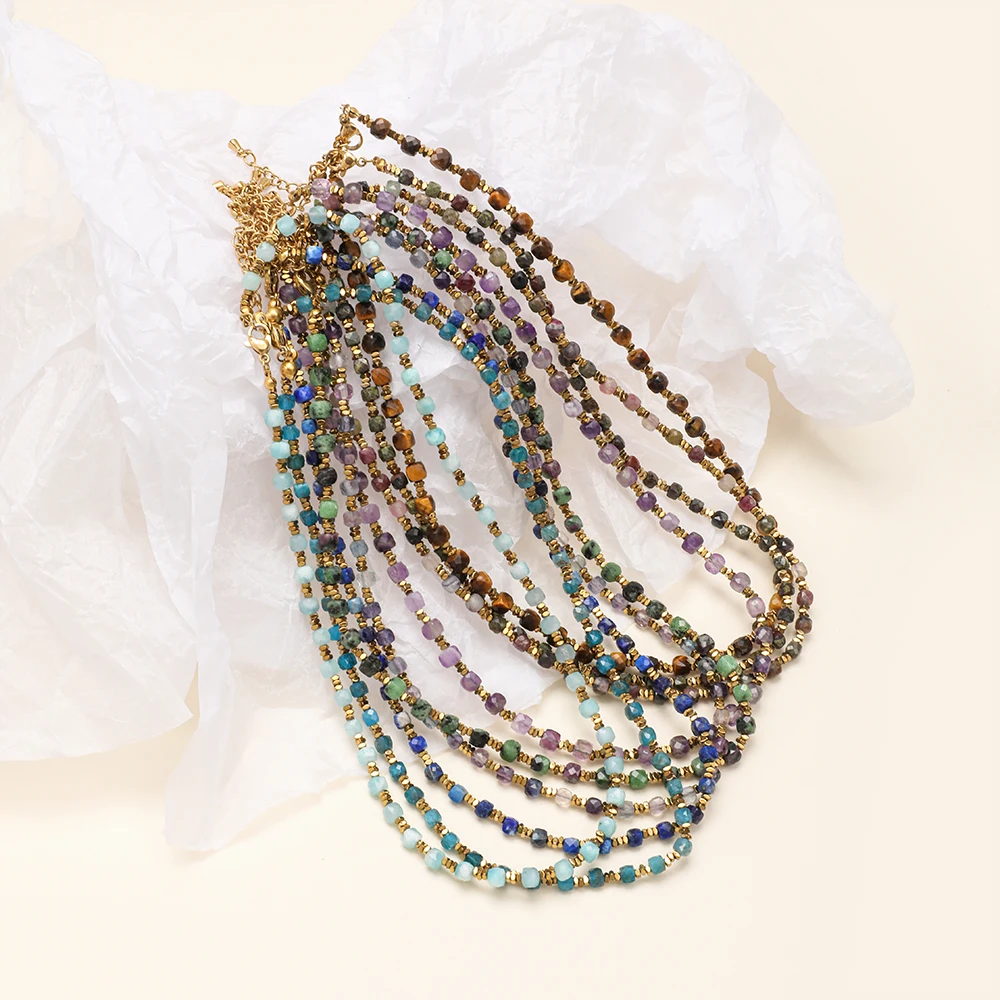 ZMZY Wholesale Minimalism French Style Retro Natural Stone Lapis Lazuli Faceted Beads Necklace Jewelry men and women gifts