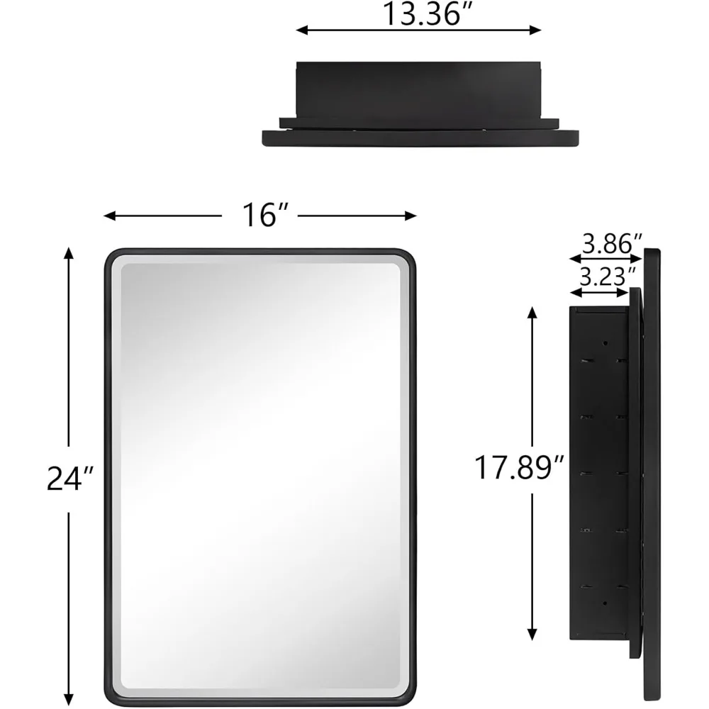 Zwart Metaal Ingelijst Verzonken Badkamer Medicijnkastje Met Afgeschuinde Spiegel Afgeronde Rechthoek Badkamer Medicijnkastje 16X24 Inch