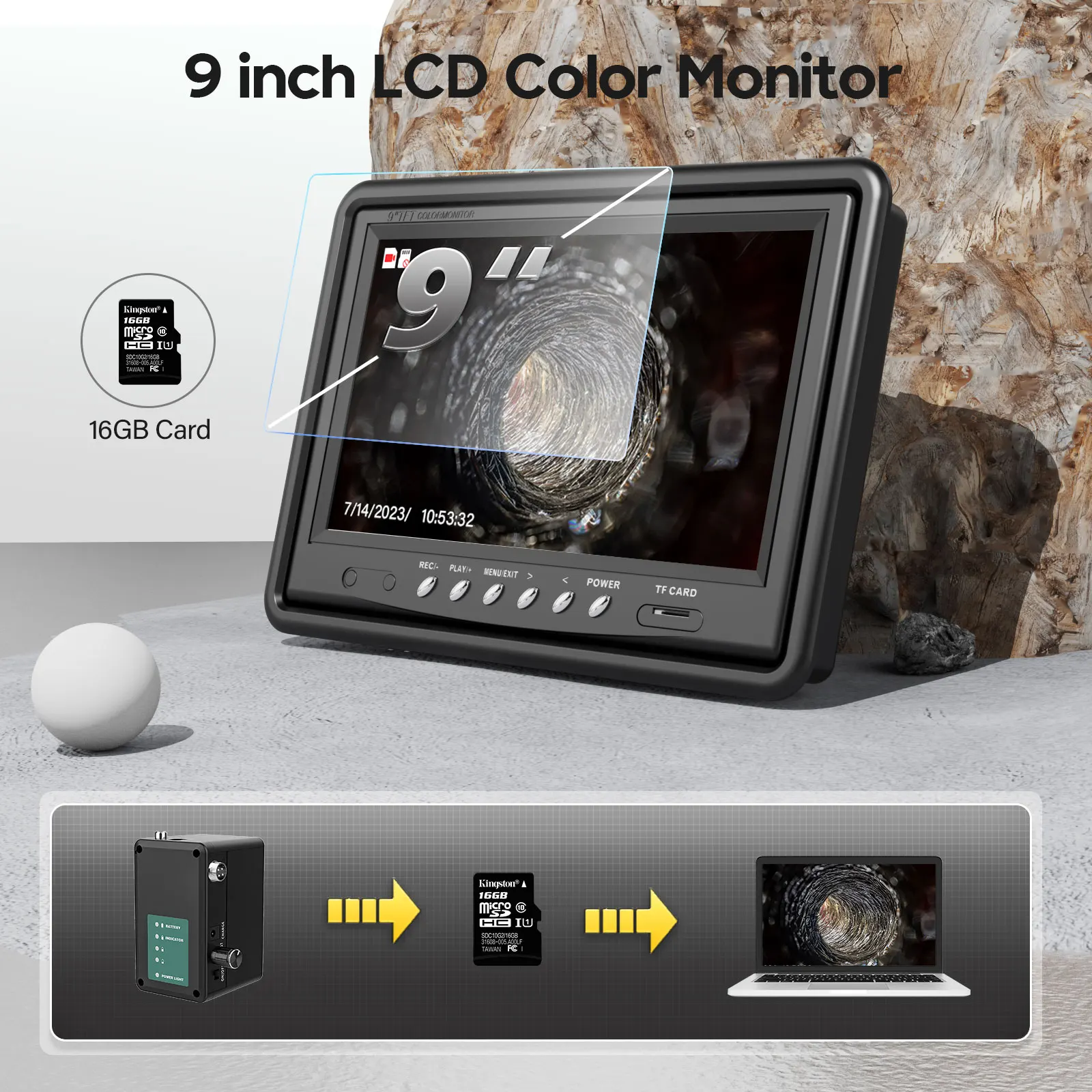 9 Monitor DVR Auto Self Leveling 512HZ Pipe Locator Sewer Pipe Inspection Video Camera with 22MM IP68 HD1000TVL Camera