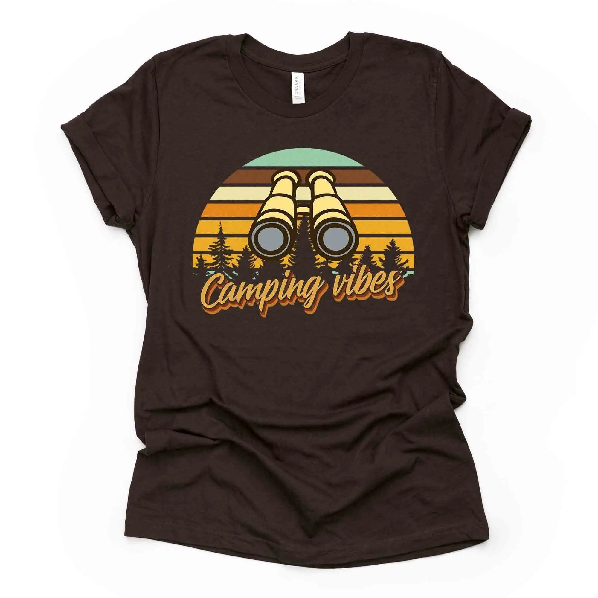 Camping T Shirt Cute Vibes Binoculars Design Premium Unisex 4 Color Choices 3X 4X Plus Sizes