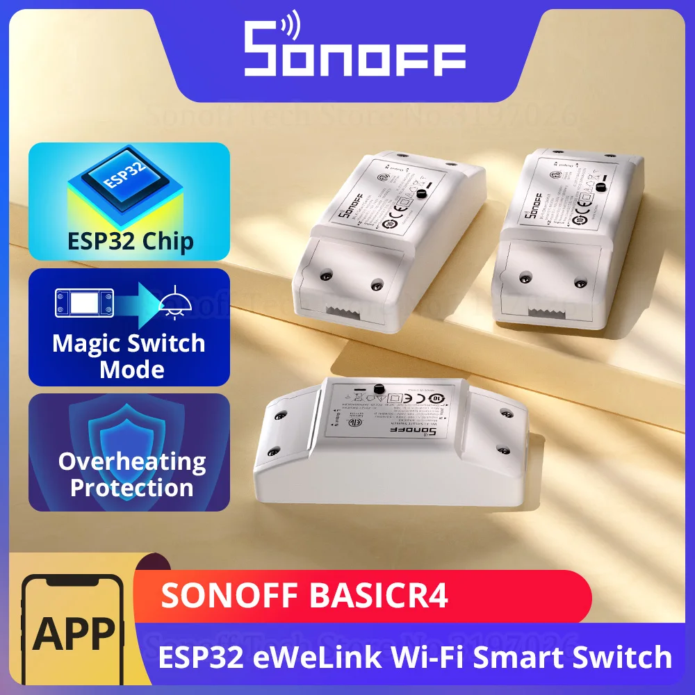 1-10PCS SONOFF BASICR4 WiFi Smart Switch ESP32 Magic Switch Mode Reliable Safe eWeLink Remote Control with S-MATE2 Alexa Google