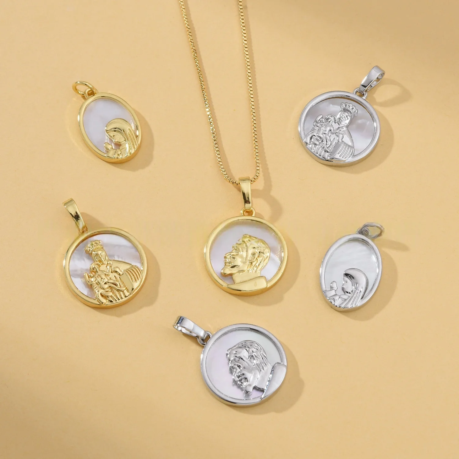 5pcs European and American White Shell Religion Virgin Mary Necklace Pendant DIY Jewelry Making Materials Accessories Wholesale